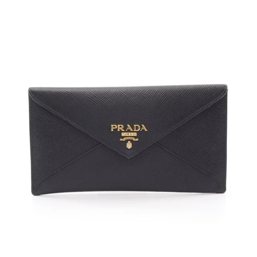 Prada SAFFIANO CUIR Envelope Bi fold Long Wallet Leather Black
